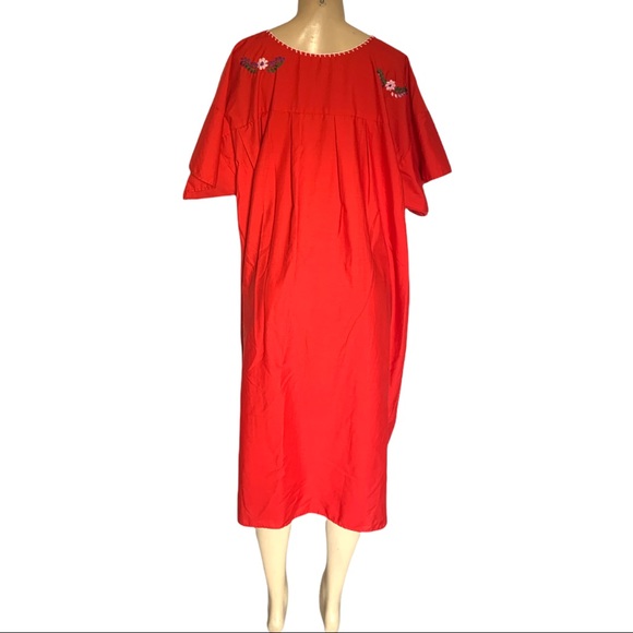 Handmade Hawaiian Boho Floral Embroidered Muumuu Maxi Dress - Picture 7 of 9